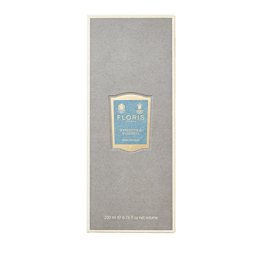 200ml grey rectangular box labeled "Floris London Hyacinth & Bluebell," features a green floral fragrance.