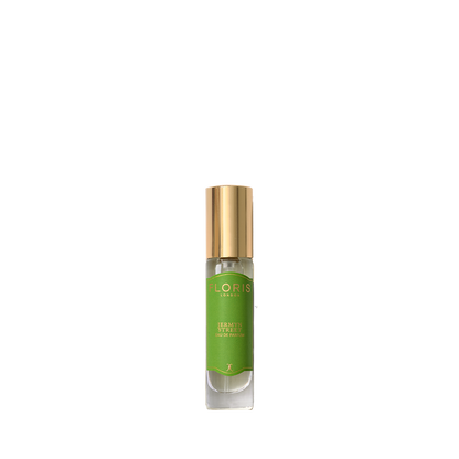 Green Jermyn Street Eau de Parfum bottle with a gold cap, emanating the essence of Floris London Limes.
