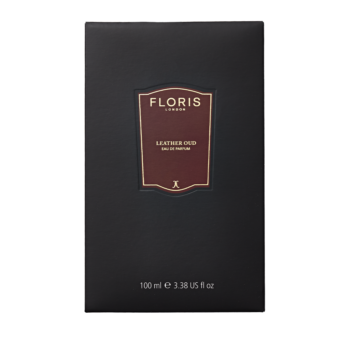 Floris London's black box of Leather Oud Eau de Parfum, featuring oud oil and sandalwood notes, comes in a 100 ml size.