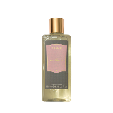 Floris London's Lily Bath & Shower Gel, 250ml, has a gold cap and offers a luxurious floral fragrance with hints of lily of the valley.