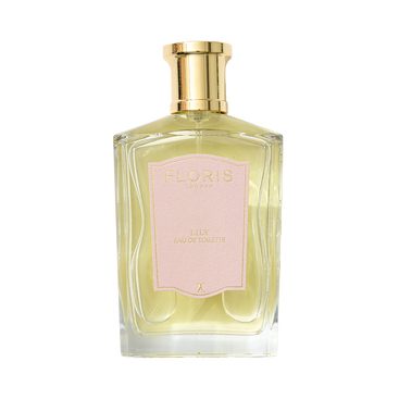 Floris London Lily - Eau de Toilette in a clear glass bottle with a pink label and gold cap, offering notes of Lily of the Valley.