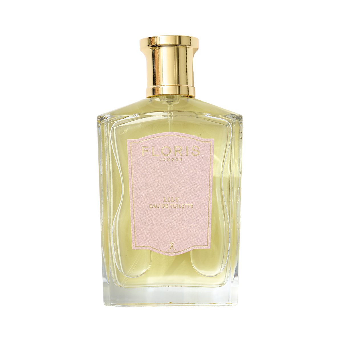 Floris London Lily - Eau de Toilette in a clear glass bottle with a pink label and gold cap, offering notes of Lily of the Valley.