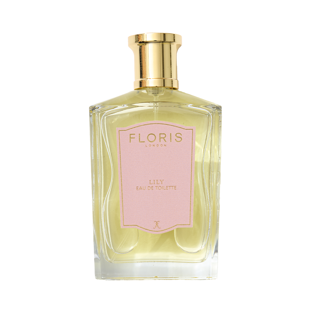 Floris London Lily - Eau de Toilette has a gold cap, pink label, and features Lily of the Valley and delicate white tea notes.
