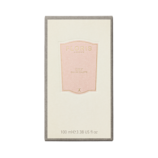 Floris London Lily - Eau de Toilette, a floral scent with Lily of the Valley notes, in a cream and pink rectangular box; 100 ml.