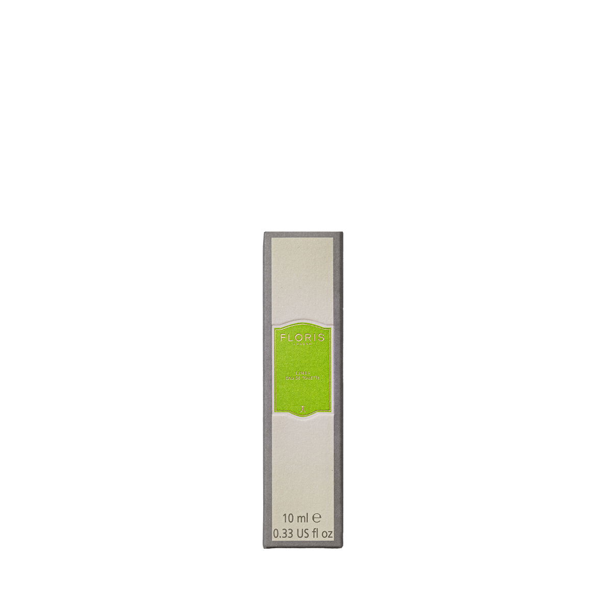 A grey-bordered, rectangular box with a central green label showcases Floris London's "Limes - Eau de Toilette," infused with vibrant lemon zest.