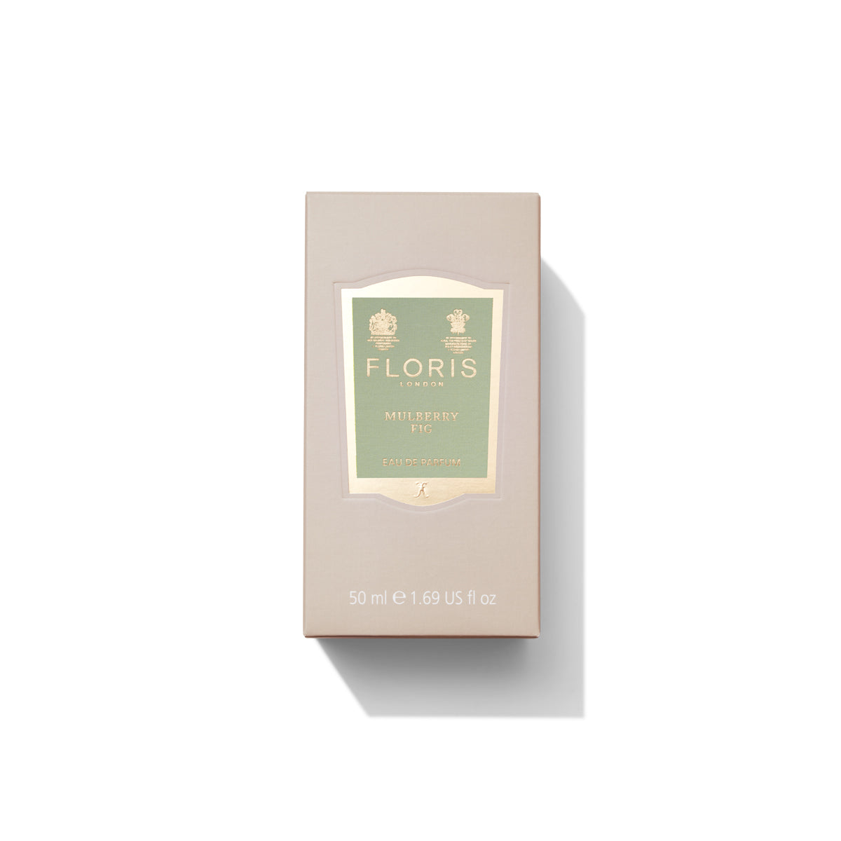 50ml box for mulberry fig from floris london. It features a green label on a light grey box