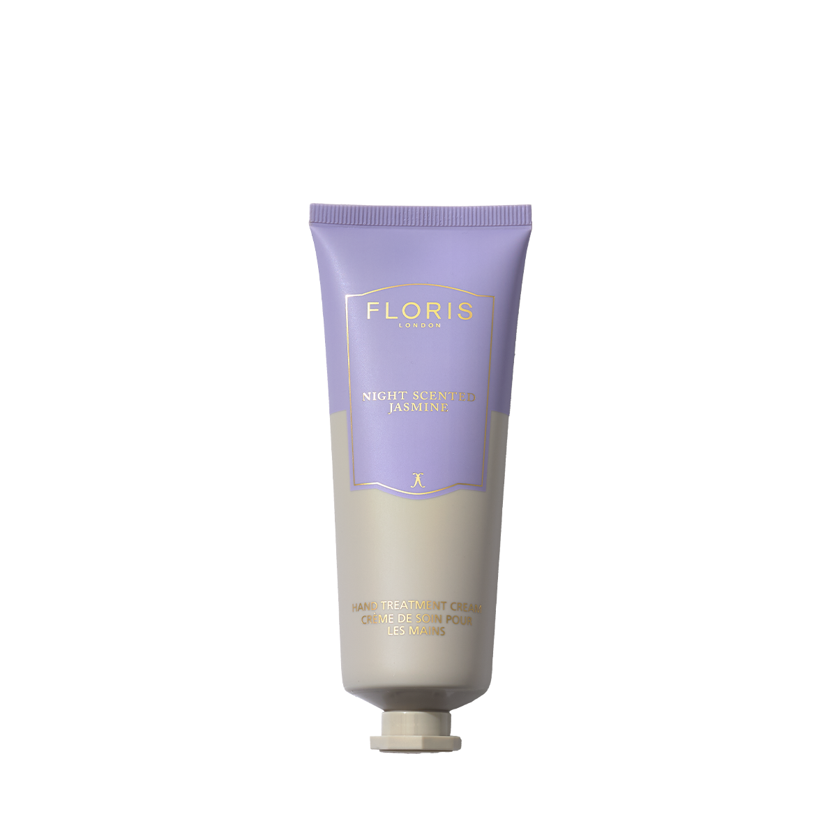 Floris London's Night Scented Jasmine Hand Treatment Cream 75ml, in a purple and beige tube, is enriched with vitamins and natural oils for silky smooth skin.