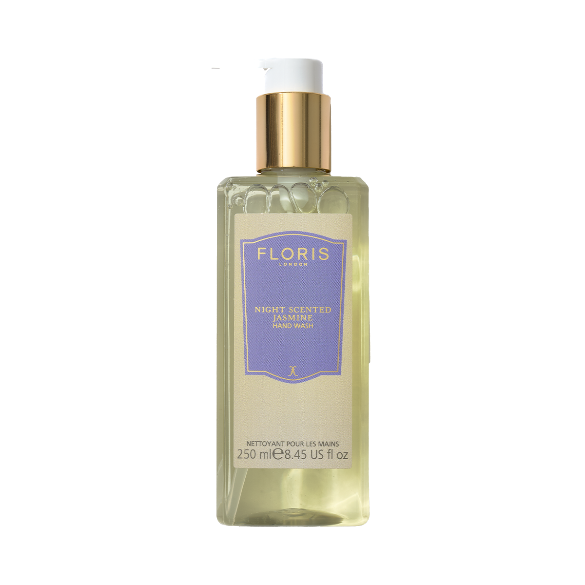 Floris London's Night Scented Jasmine Hand Wash in 250ml pairs a purple label and gold pump, infusing your routine with elegant jasmine notes.