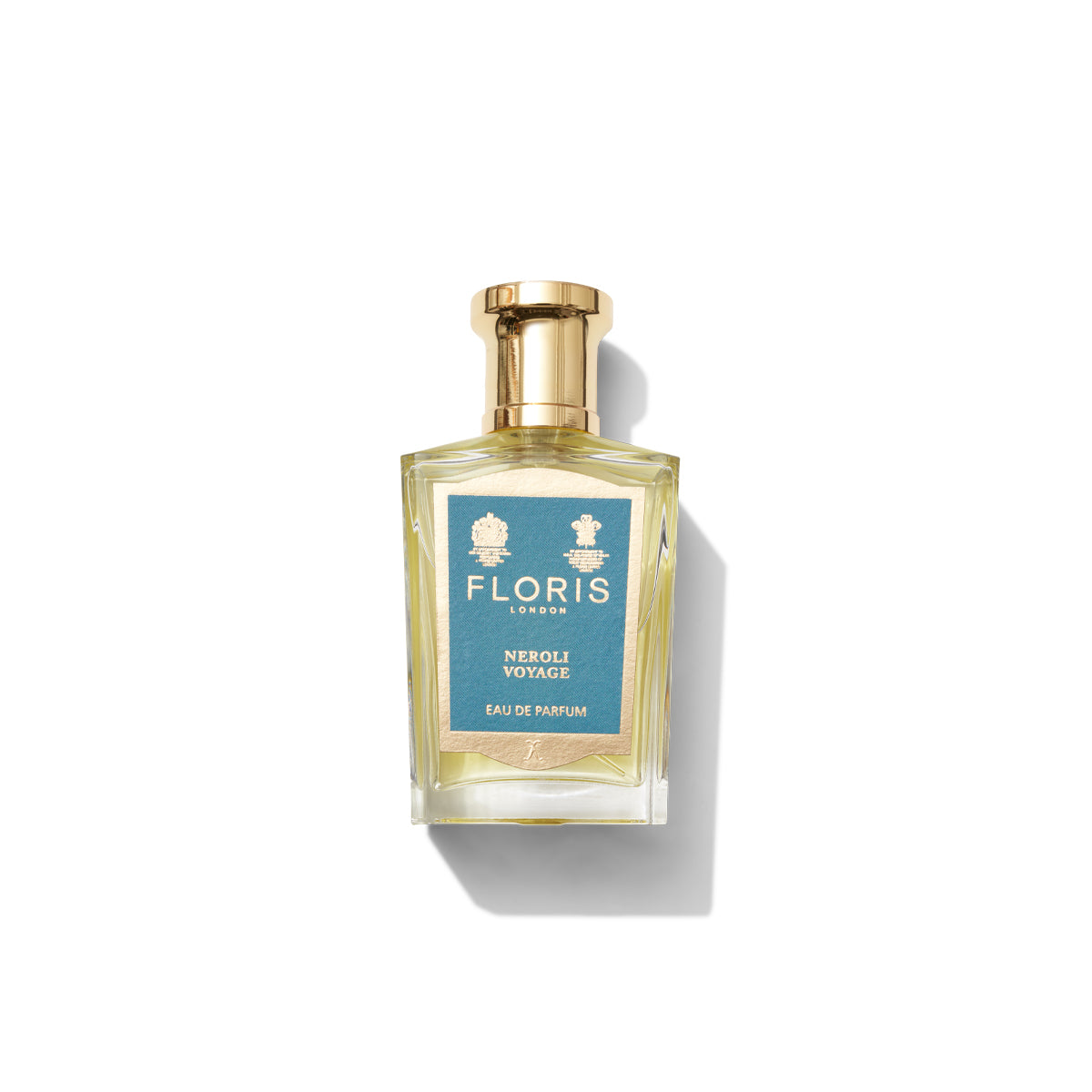 50ml bottle of neroli voyage from floris london, it features a blue label 