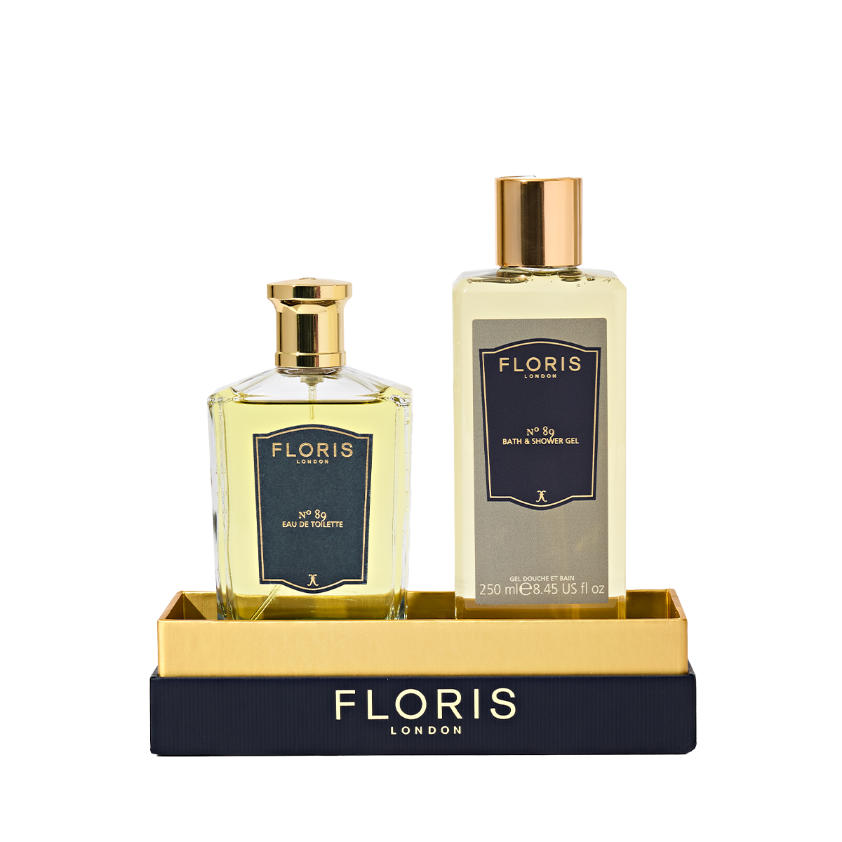 The Icon | No. 89 Duo from Floris London UK features one eau de toilette and one shower gel presented on a branded holder.