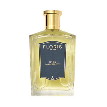 A square glass bottle of No. 89 - Eau de Toilette by Floris London, featuring a navy label and gold cap.