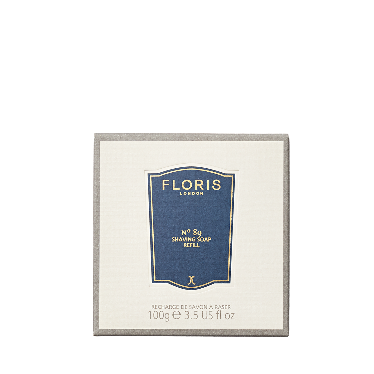 Floris London No. 89 Shaving Soap Refill, 100g, with a gentleman's fragrance, is styled with a blue label on a white background.
