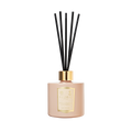 Elegant Floris London diffuser with a gold label and black reeds, infused with rich sandalwood and patchouli.