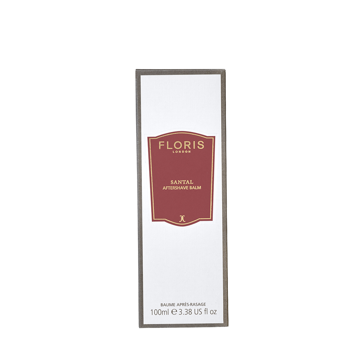 Floris London Santal Aftershave Balm, 100ml—ideal for post-shave care, comes in a box with a red and white front label.