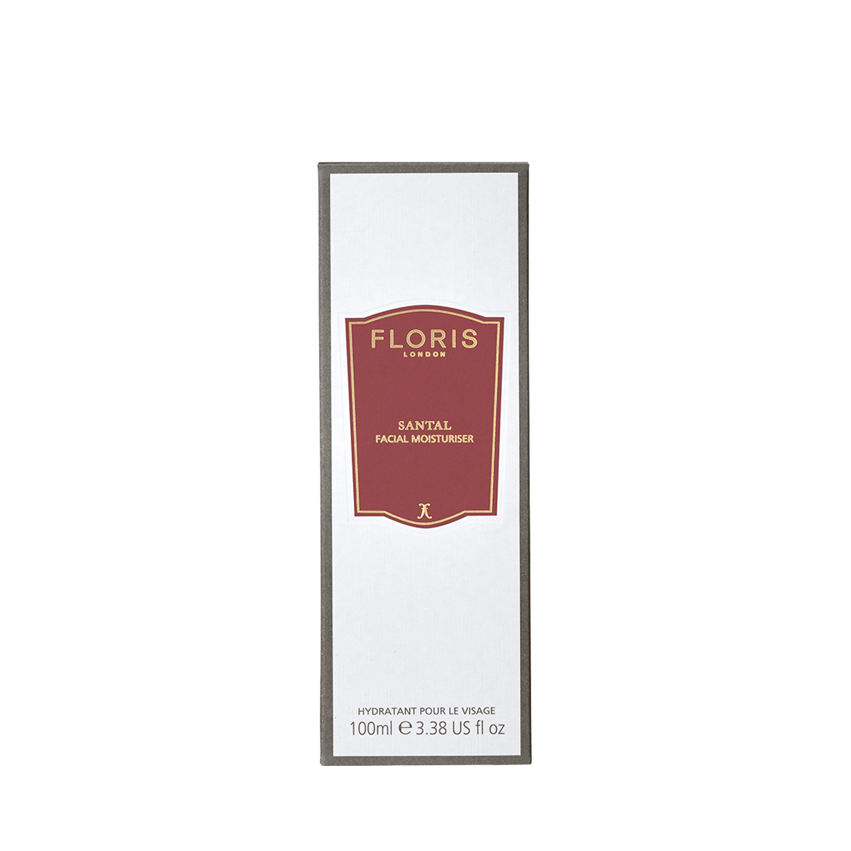 A box of Floris London UK Santal - Facial Moisturiser, 100ml—a lightweight daily moisturiser for hydrated, healthy-looking skin.