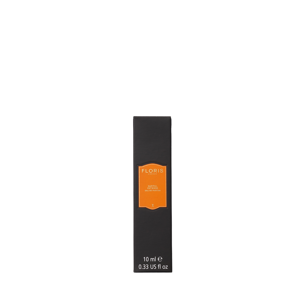 A small black box with an orange "Floris London" label contains the Santal Intense Eau de Parfum, a contemporary fragrance with hints of sandalwood.