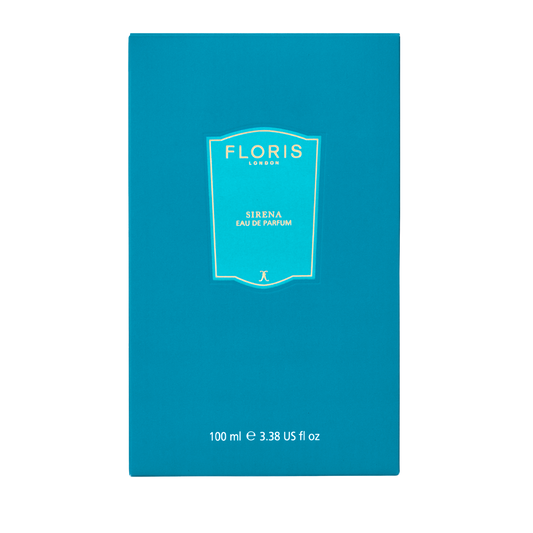 A turquoise Floris London Sirena - Eau de Parfum box on a plain background, showcasing its fresh floral scent in a 100 ml size.