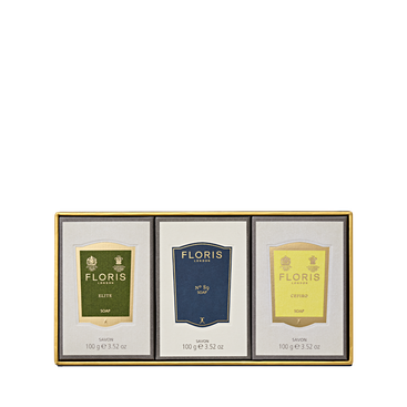 Floris London UK Soap Collection | For Him: three soaps in Elite, No. 89 & Cefiro, each enriched with moisturising shea butter. Perfect gift idea.