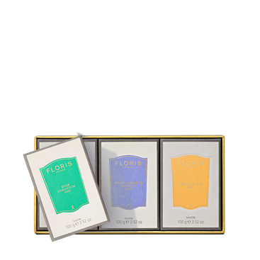 Box of three Floris London luxury soaps in custom packaging—Soap Collection | Pick Your Own, ideal for a personalized gift set.