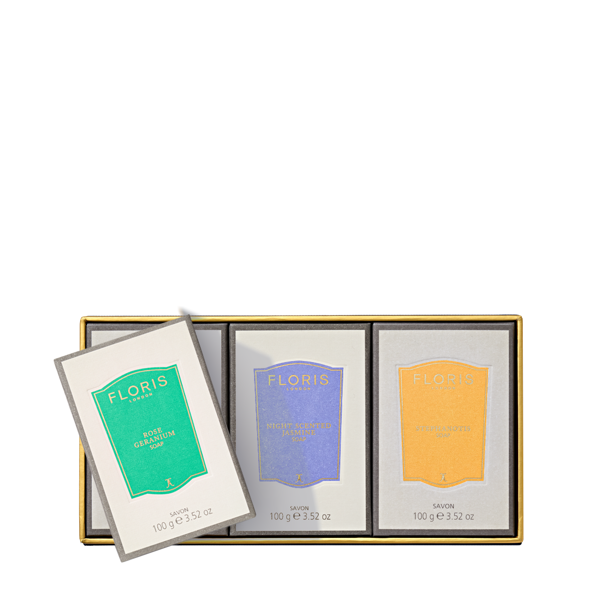 Box of three Floris London luxury soaps in custom packaging—Soap Collection | Pick Your Own, ideal for a personalized gift set.