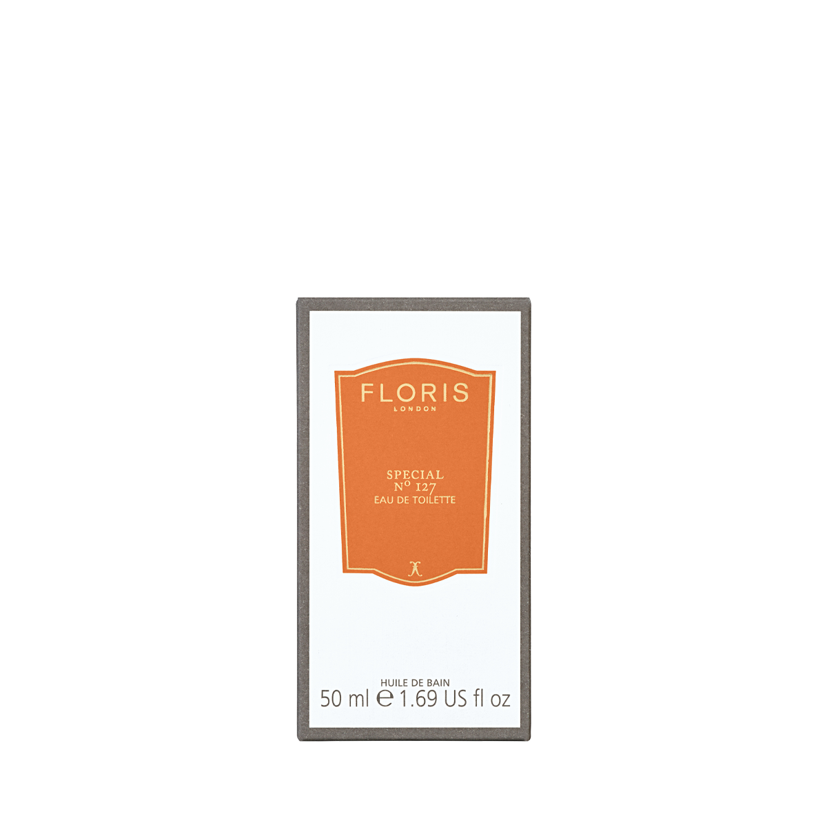 A 50ml bottle of Floris London Special No. 127 Eau de Toilette, a citrus floral scent, is boxed with an orange label on a light background.