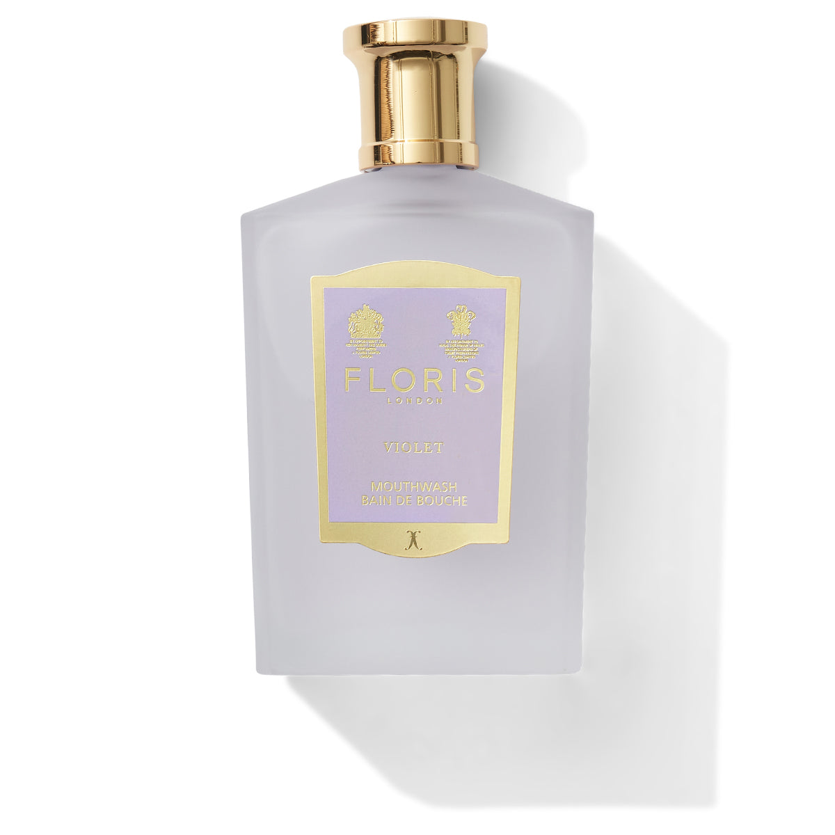 frosted bottle with purple mouthwash label