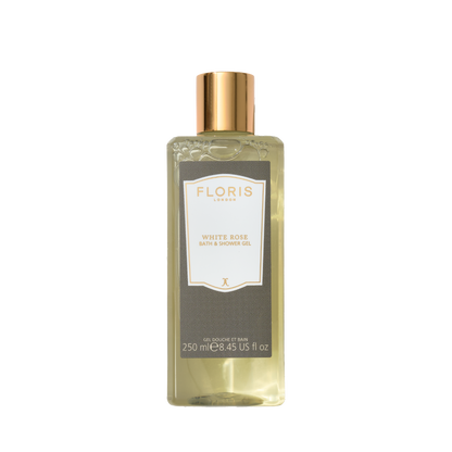 The White Rose Bath & Shower Gel from Floris London offers a floral scent in a 250ml bottle with a gold cap.