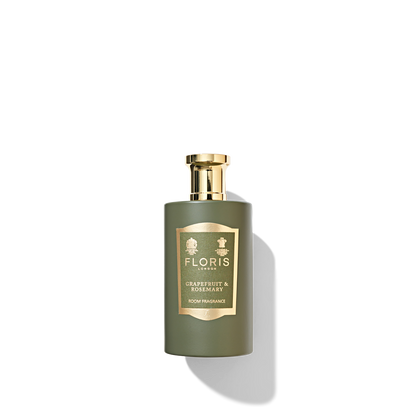 Green and gold room fragrance bottle for Grapefruit & Rosemary scent