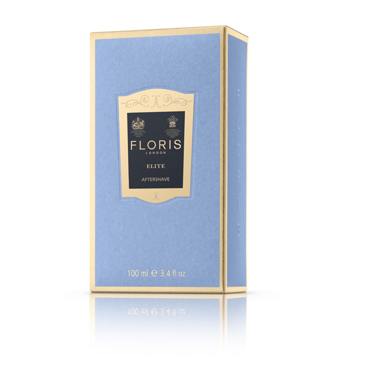 Blue and gold box with elite aftershave logo